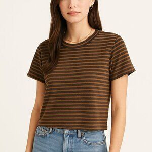 Free People We The Free Striped Tee XS chocolate Brown